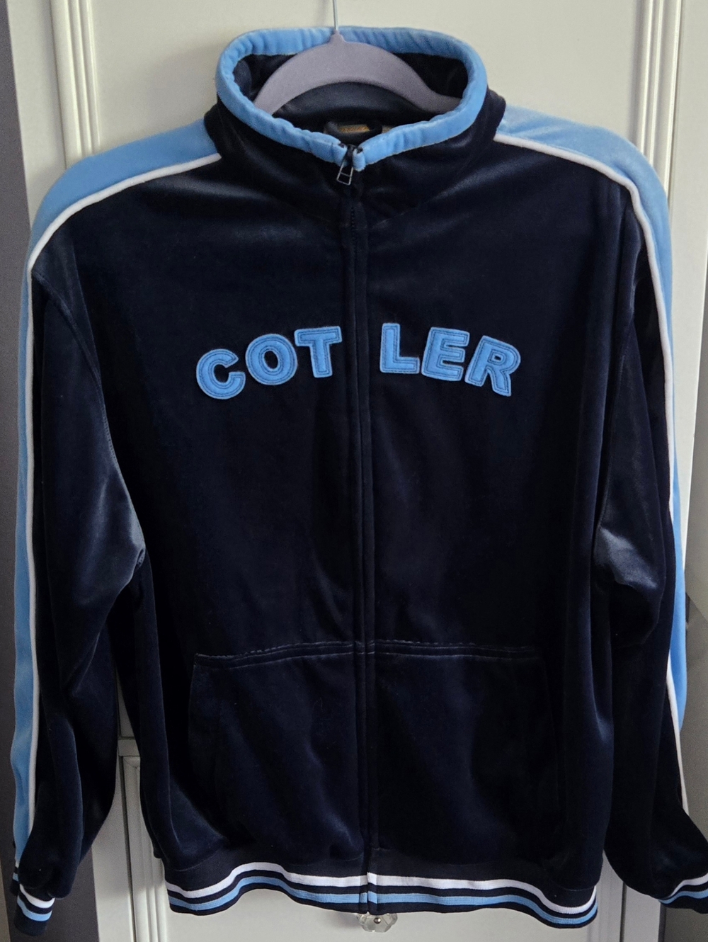 Cotler Vintage Kids Navy and Light Blue Velour Track Jacket Size 14-16